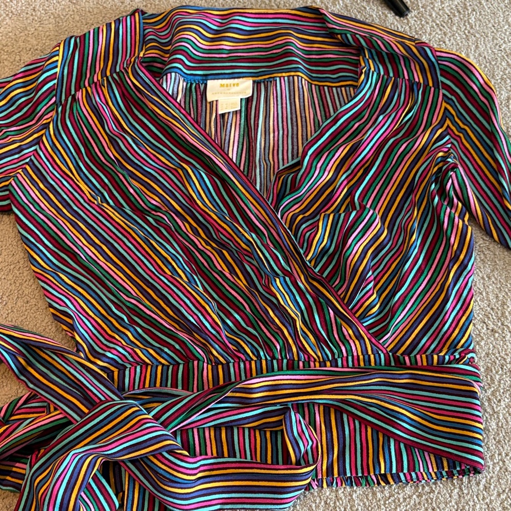 Maeve Multicolor Striped Wrap Blouse